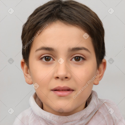 Neutral white child female with short  brown hair and brown eyes