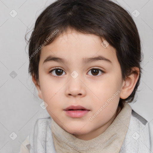 Neutral white child female with medium  brown hair and brown eyes