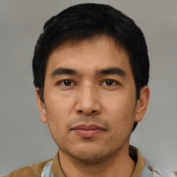 Neutral asian young-adult male with short  black hair and brown eyes