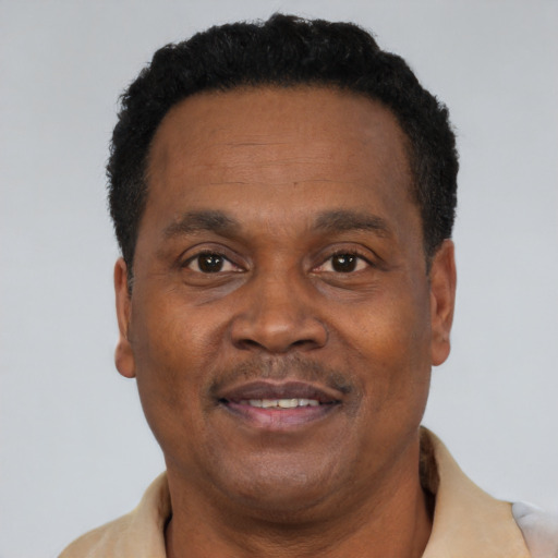 Neutral black adult male with short  brown hair and brown eyes