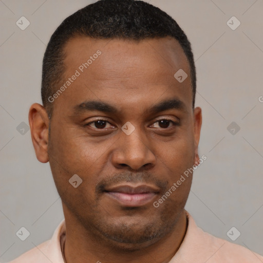 Neutral black young-adult male with short  brown hair and brown eyes