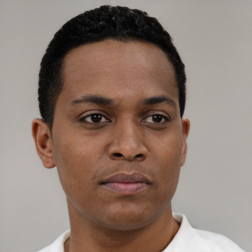 Neutral black young-adult male with short  brown hair and brown eyes