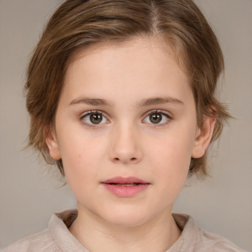 Neutral white child female with medium  brown hair and brown eyes