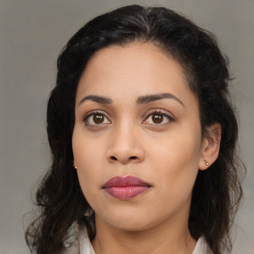 Neutral asian young-adult female with medium  brown hair and brown eyes