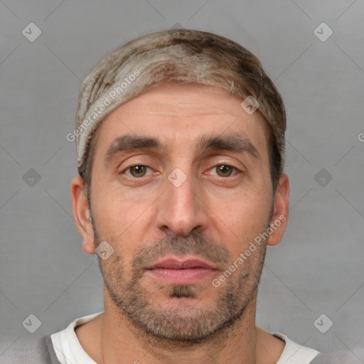 Neutral white adult male with short  brown hair and brown eyes