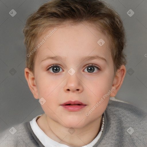 Neutral white child female with short  brown hair and brown eyes