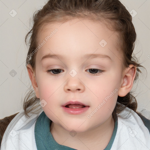 Neutral white child female with medium  brown hair and brown eyes