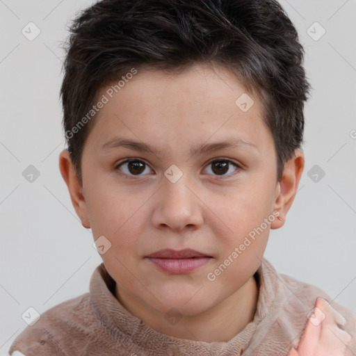 Joyful white child male with short  brown hair and brown eyes