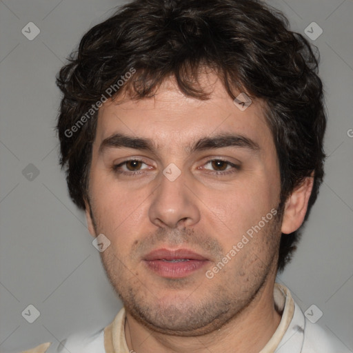 Neutral white adult male with short  brown hair and brown eyes