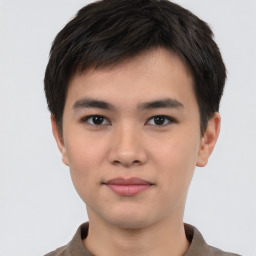 Neutral asian young-adult male with short  brown hair and brown eyes