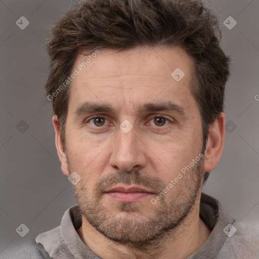 Neutral white adult male with short  brown hair and brown eyes