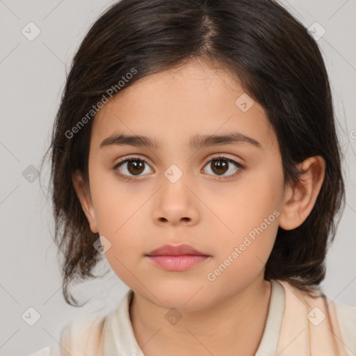 Neutral white child female with medium  brown hair and brown eyes