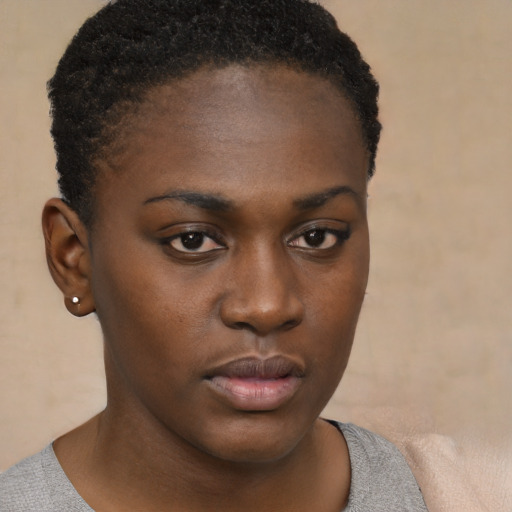 Neutral black young-adult female with short  brown hair and brown eyes