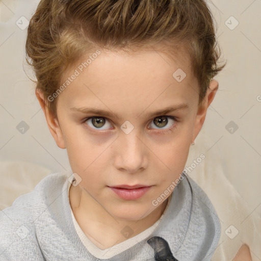 Neutral white child female with short  brown hair and brown eyes