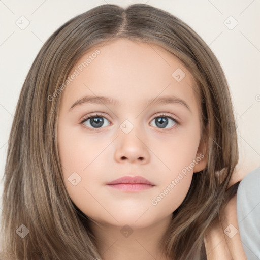 Neutral white child female with long  brown hair and brown eyes