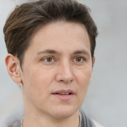 Neutral white adult male with short  brown hair and brown eyes