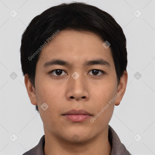 Neutral asian young-adult male with short  black hair and brown eyes