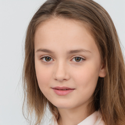 Neutral white child female with long  brown hair and brown eyes