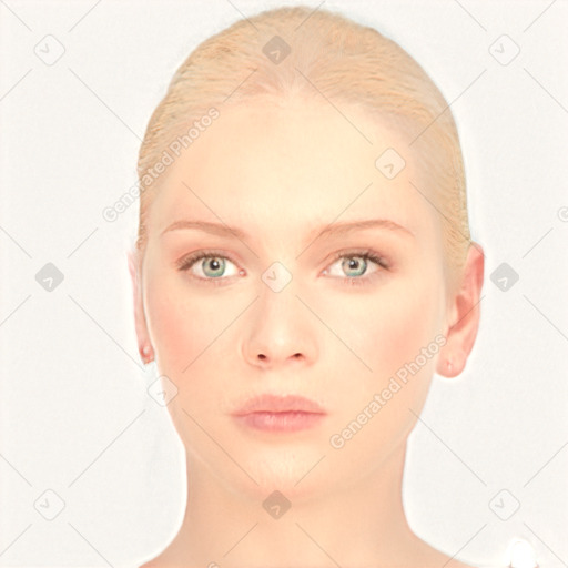 Neutral white young-adult female with short  brown hair and brown eyes