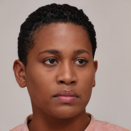 Neutral black young-adult female with short  brown hair and brown eyes