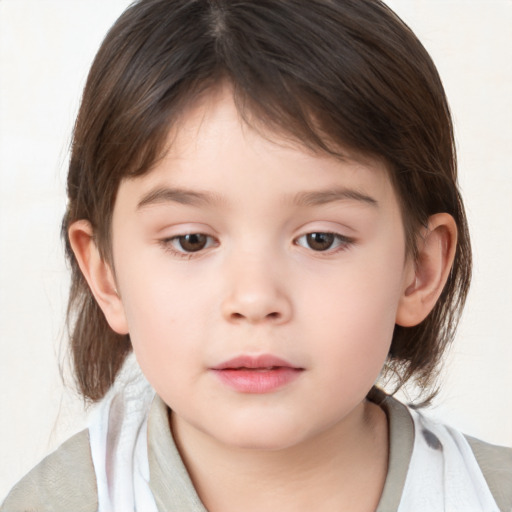 Neutral white child female with medium  brown hair and brown eyes