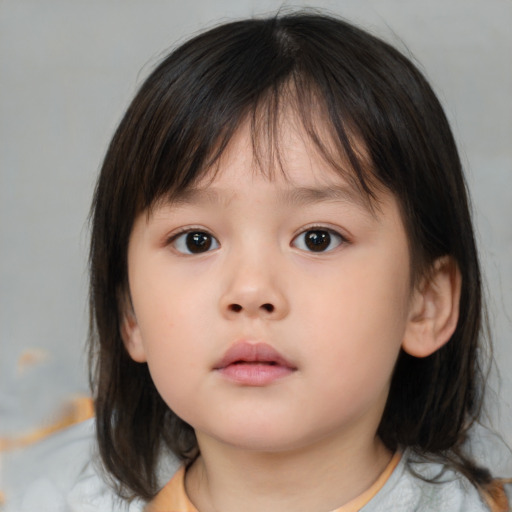 Neutral asian child female with medium  brown hair and brown eyes