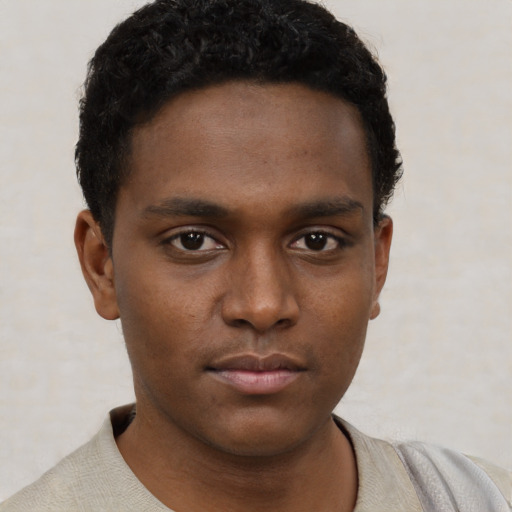 Neutral black young-adult male with short  brown hair and brown eyes