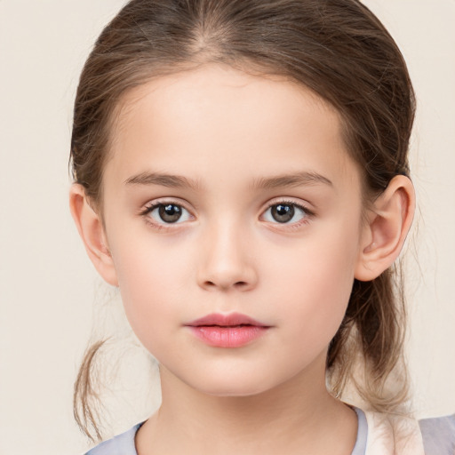 Neutral white child female with medium  brown hair and brown eyes