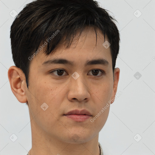 Neutral asian young-adult male with short  brown hair and brown eyes