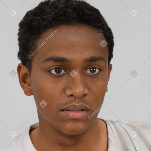 Neutral black young-adult male with short  brown hair and brown eyes