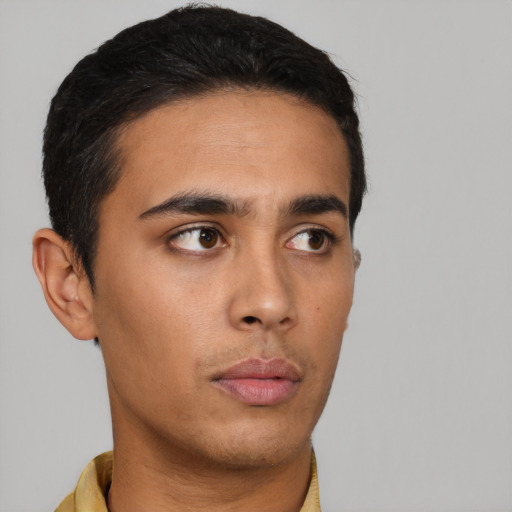 Neutral asian young-adult male with short  brown hair and brown eyes