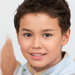 Joyful white child female with short  brown hair and brown eyes