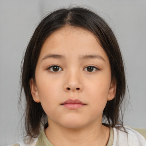 Neutral asian child female with medium  brown hair and brown eyes