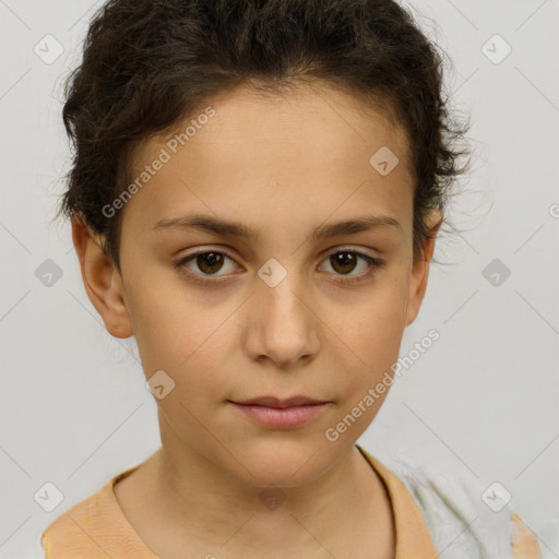 Neutral white child female with short  brown hair and brown eyes