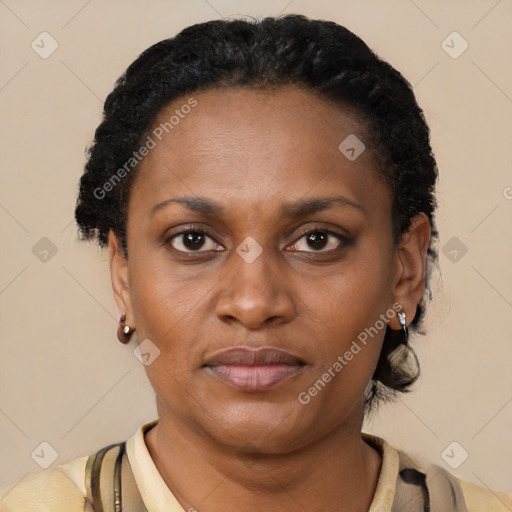 Neutral black young-adult female with short  black hair and brown eyes