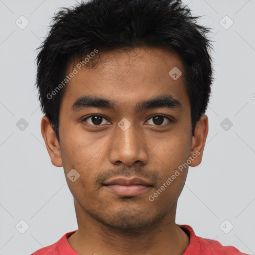 Neutral asian young-adult male with short  black hair and brown eyes