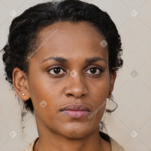 Neutral black young-adult female with short  brown hair and brown eyes