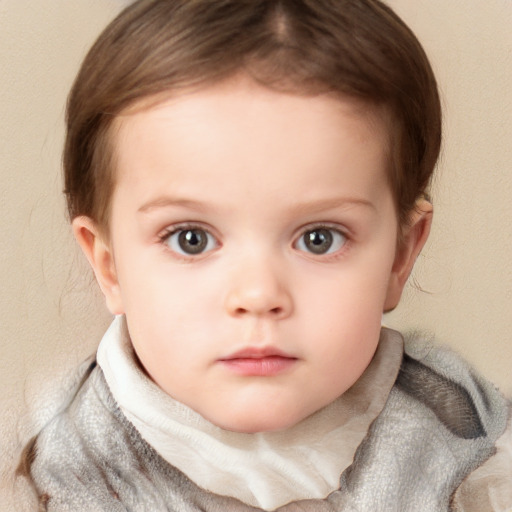 Neutral white child female with short  brown hair and blue eyes