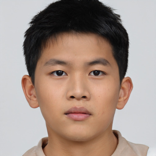 Neutral asian young-adult male with short  brown hair and brown eyes