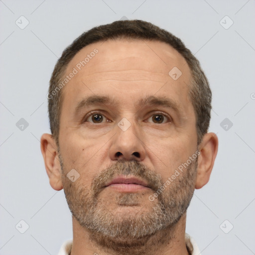 Neutral white adult male with short  brown hair and brown eyes