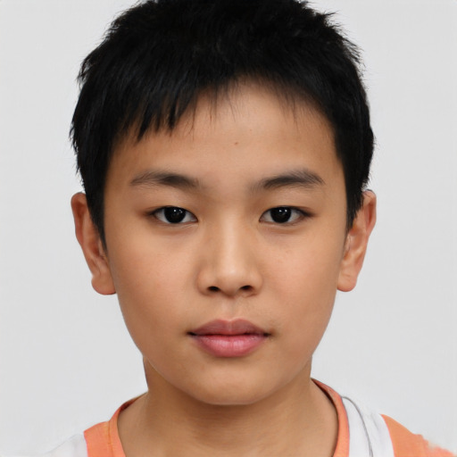 Neutral asian child male with short  black hair and brown eyes