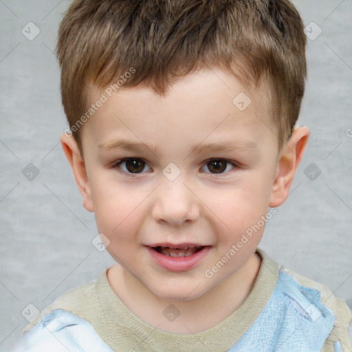 Joyful white child male with short  brown hair and brown eyes