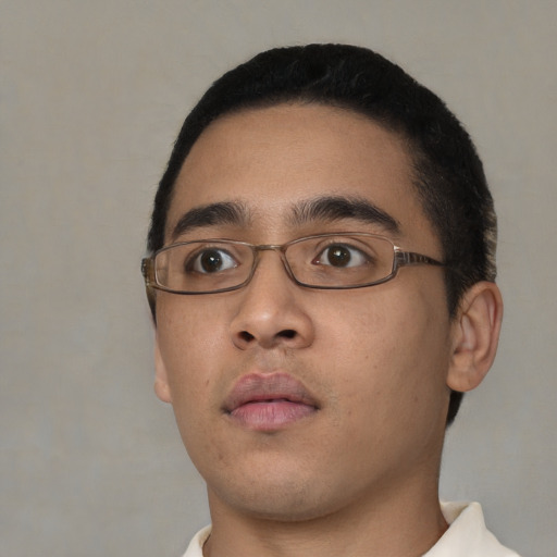 Neutral asian young-adult male with short  brown hair and brown eyes