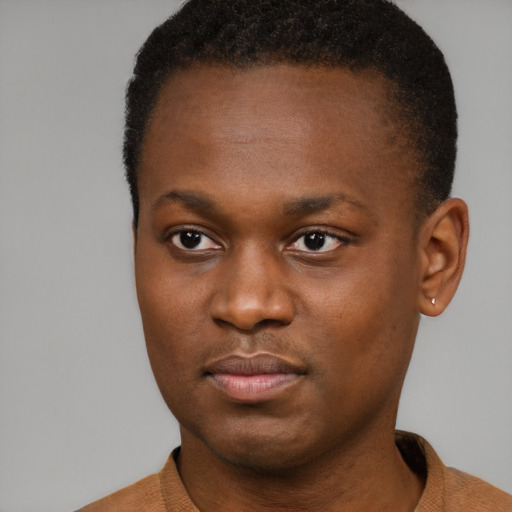 Neutral black young-adult male with short  brown hair and brown eyes