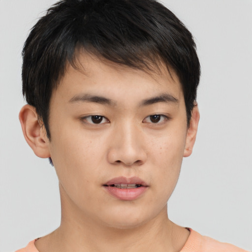 Neutral asian young-adult male with short  brown hair and brown eyes