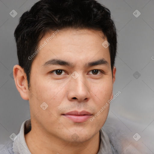 Neutral asian young-adult male with short  brown hair and brown eyes