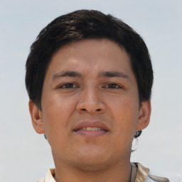 Neutral asian young-adult male with short  brown hair and brown eyes