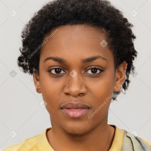 Neutral black young-adult female with short  brown hair and brown eyes