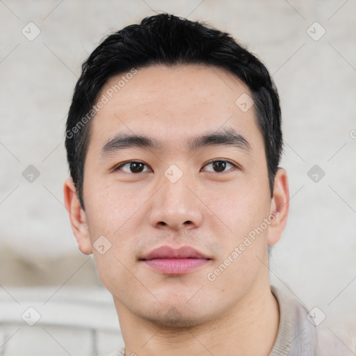 Neutral asian young-adult male with short  black hair and brown eyes