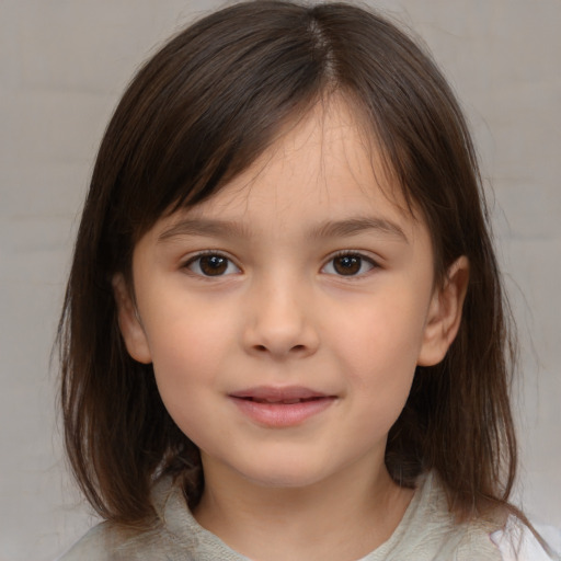 Neutral white child female with medium  brown hair and brown eyes